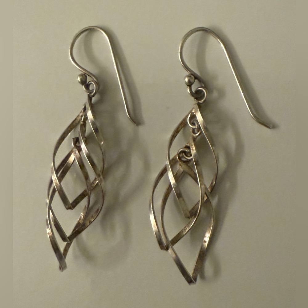 Silver Toned Geonetric Twisted Drop Earrings - Picture 4 of 4